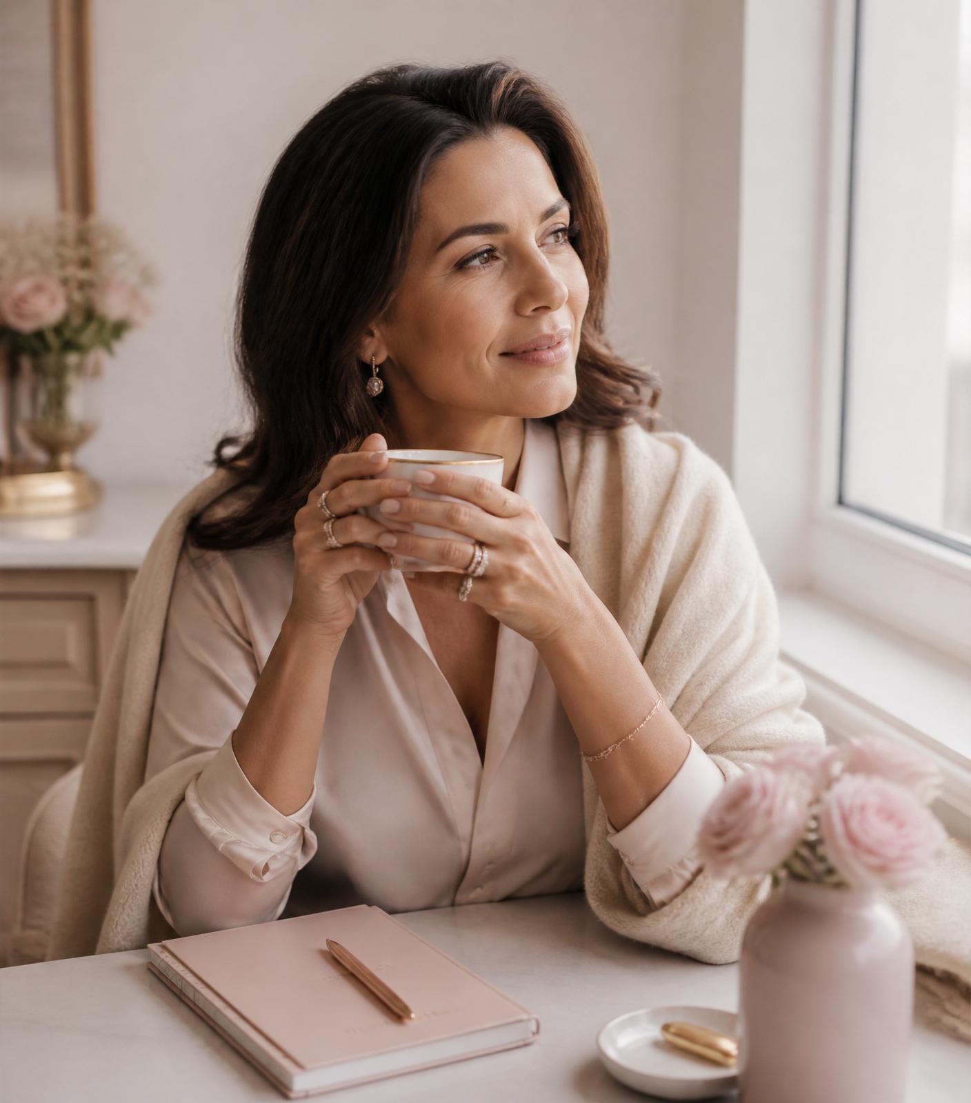 Femme savourant un moment de calme avec une tasse de thé